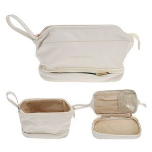 Waterproof Durable Double Layer Travel Makeup Bag Beige